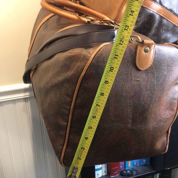 M ETRO MILANO Paisley Coated Canvas Vachetta Leather Boston Travel Bag 60 - Picture 9 of 14